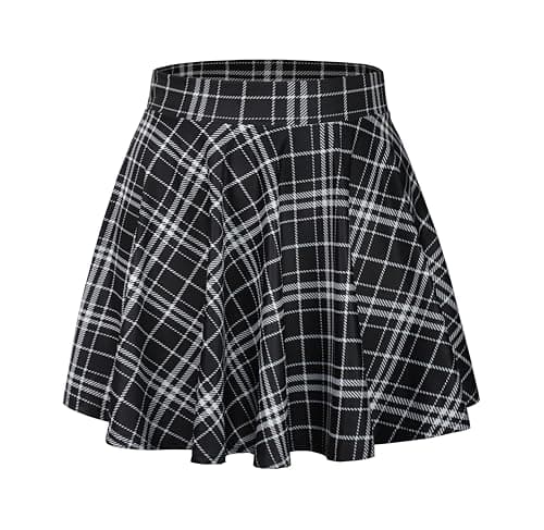 JOELLYUS Plus Size Pleated Mini Skirt for Women — Black Plaid