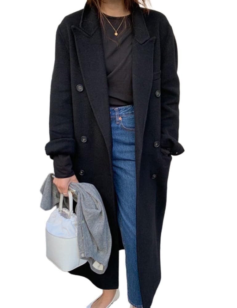 IDEALSANXUN Women's Long Wool Trench CoatFall Winter Double Breasted Jackets