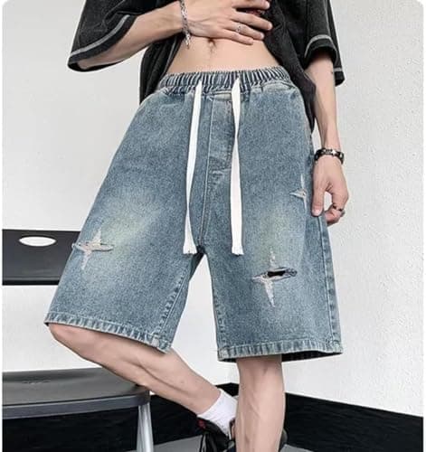 Star Print Baggy Denim Shorts