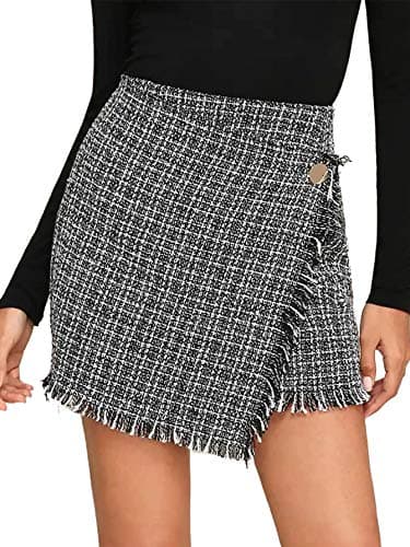 WDIRARA Women's Mid Waist Casual Plaid Above Knee Mini Skirt — Black and White