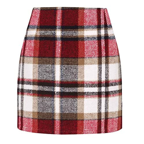 2024 Fall/Winter High Waist Wool Plaid Skirt for Women - Casual and Bodycon — 01 Red