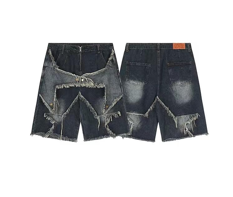 LAPRBY Y2K Blue Denim Straight Leg Shorts Grunge Streetwear
