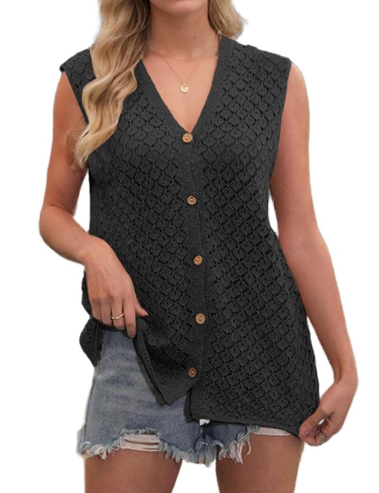 IDEALSANXUN Women's V-Neck Knit Sleeveless Cardigan Vest Casual Cute