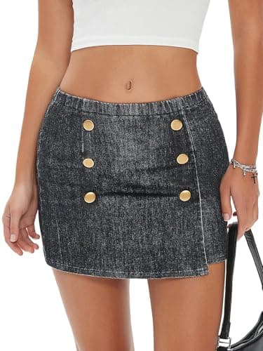 EXLURA Women's High Waist Elastic Plaid Mini Skirt — Denim Grey