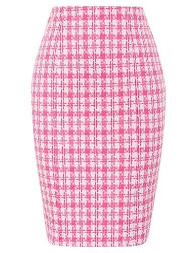 KKate Kasin Women's Elastic Waist Stretch Tweed Pencil Skirt — Pink White