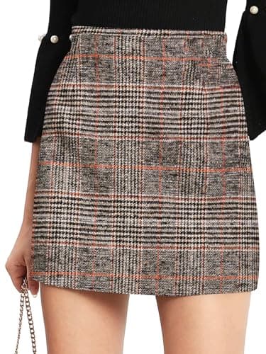 Floerns Women's Plaid High Waist Mini Skirt — Grey Orange