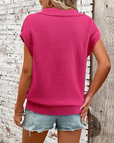 Hollow Out Cap Sleeve V Neck Sleeveless Sweater Vest for Women