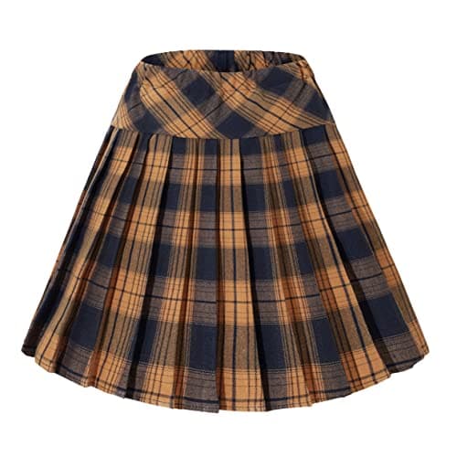 Urban CoCo Women's Elastic Waist Tartan Pleated School Skirt — Brown and Black