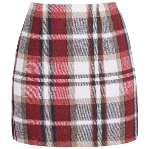 Women's High-Wasted Plaid Wool Bodycon Skirt