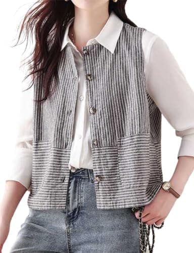 Women's Striped Cotton Linen Tank Top