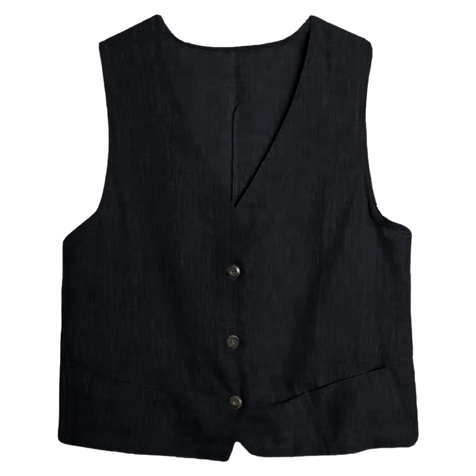 Woman Linen Button Down Sleeveless Camisole Top Coat