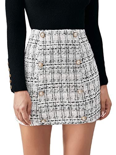 WDIRARA Women's Mid Waist Casual Plaid Above Knee Mini Skirt — Plaid White Black