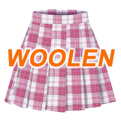 Sangtree Women's Wool Pleated Skirt with Stretch Band, US 4XL, Winterattice — Plaid Pink White Woolen