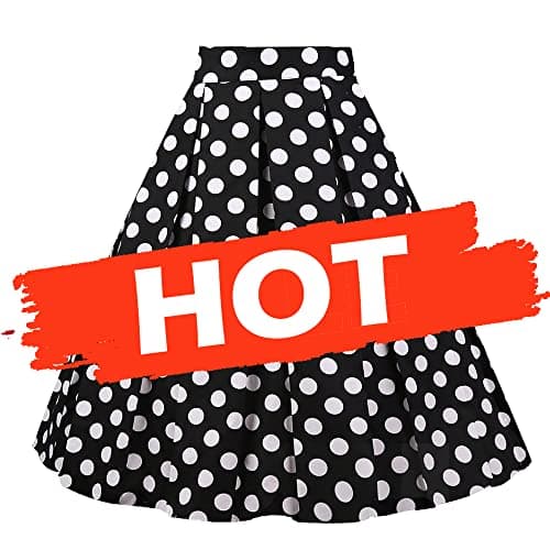 Girstunm Women's Floral Print A-line Midi Skirt with Pockets — Black-white-dot