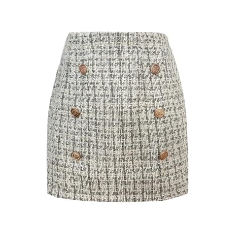 SSPalu High Waisted Plaid Mini Skirts for Women Winter Bodycon — Tweed White