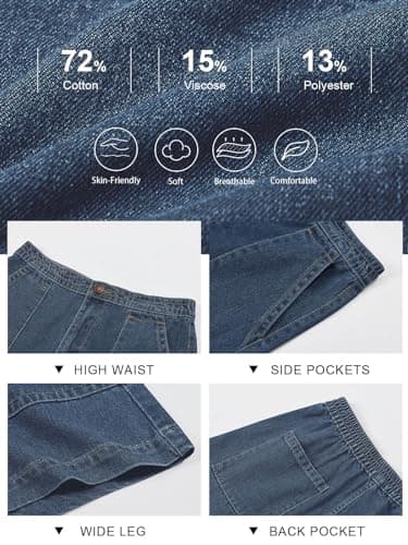 PLNOTME Women's High-Waisted Wide Leg Denim Shorts with Pockets