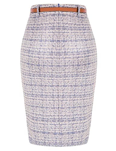 Women's Tweed Pencil Skirt with Slit and Belt