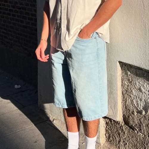 Kodaruber Men's Vintage Baggy Denim Hip Hop Jean Shorts