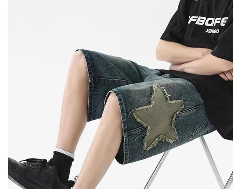 LAPRBY Y2K Blue Denim Straight Leg Shorts Grunge Streetwear