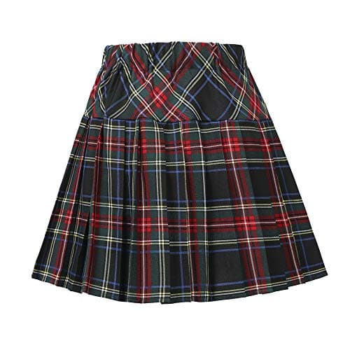 EXCHIC Women's High Waist Tartan Pleated Mini Skirt Plaid Skater Style
