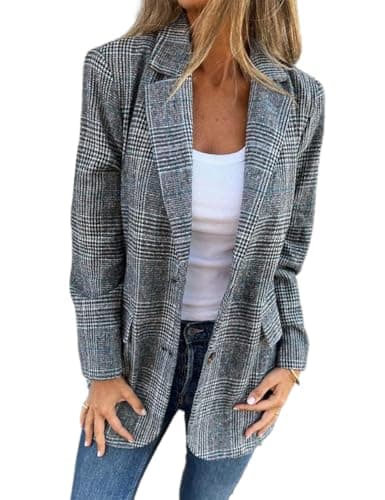IdealSanXun Women's Casual Plaid Houndstooth Blazer Jacket