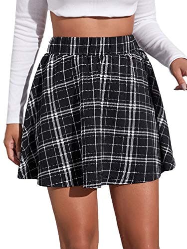 SweatyRocks Women's High Waist Plaid Pleated Mini Skirt — Black White Plaid