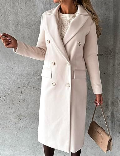 IDEALSANXUN Women's Double Breasted Long Wool Trench Coat for Fall & Winter