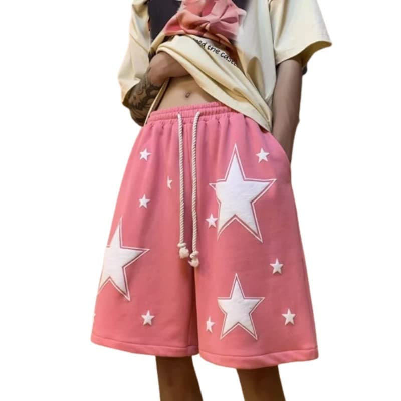 HOPECK Women's Star Aesthetic Wide Leg High Waist ShortsVintage Summer Fashion — Pink3