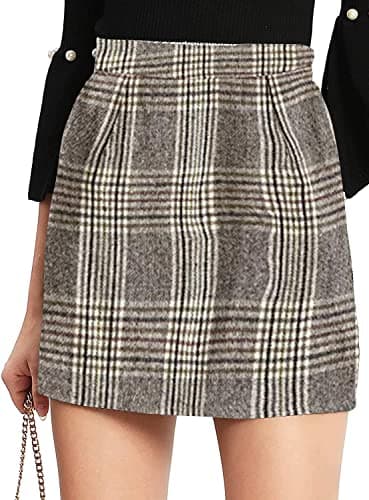 Floerns Women's Plaid High Waist Mini Skirt — Grey Brown