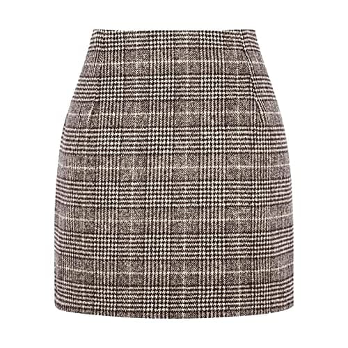 Elastic Waist Zipper Pencil Skirt: Vintage Women's Plaid Mini Above Knee Short Skirts — 05-gray Plaid