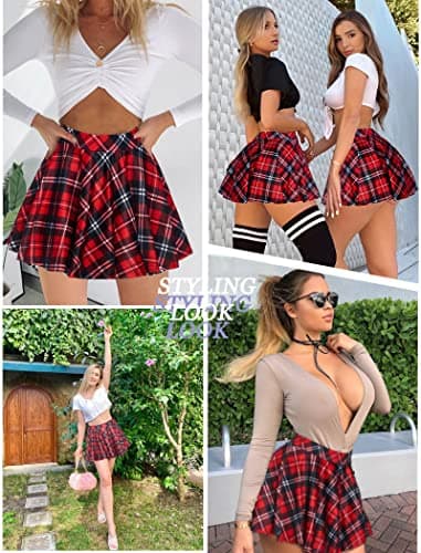 Avidlove Plaid High Waist A-Line Mini Skirt for Schoolgirl