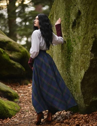 Scarlet Plaid Victorian Maxi Skirt for Women High Waist