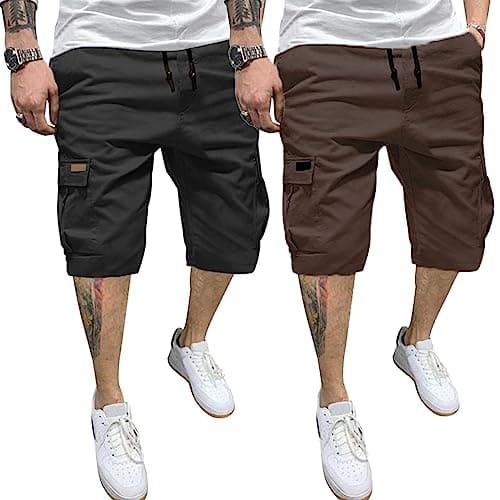 PIDOGYM Men's Waterproof Casual Cargo Shorts with 6 Pockets — Black&brown
