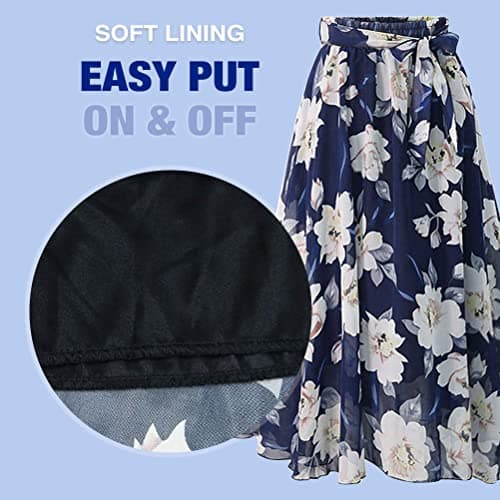 IDEALSANXUN High Waist Floral Midi Chiffon Boho Swing Skirt