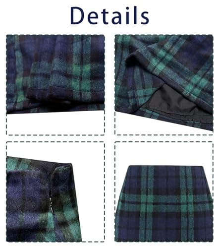 Womens High Waisted Plaid Wool Bodycon Pencil Skirt Fall Winter