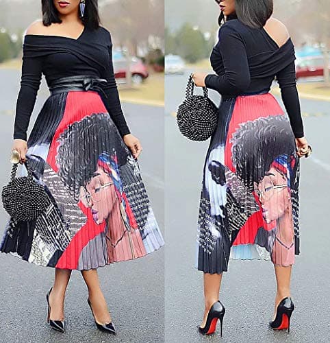 Graffiti Pleated Skirts with Cartoon Print for Women