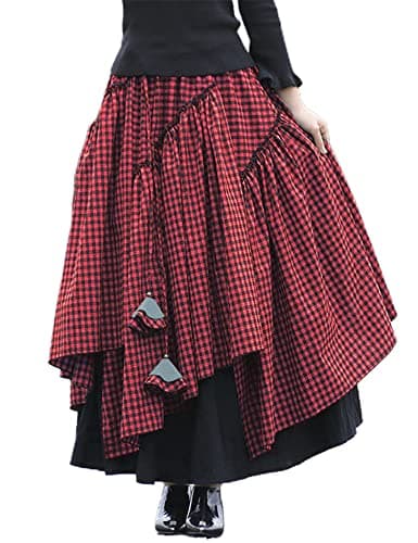 Womens Elastic Waist Retro Maxi Pleated Long Skirt