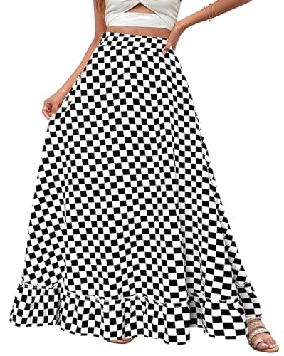 Afibi Women's Plus Size Vintage High Waist Maxi Skirt with Pockets