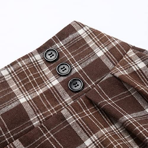 Women's High Waist Plaid A-line Midi Skirt by IDEALSANXUN