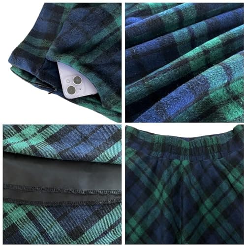 HERBATOMIA Women'sVintagePlaidMidiSkirtwithPocketWinterWarm