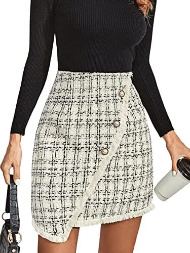 SweatyRocks Women's Elegant High Waist A-line Plaid Mini Skirt — Apricot Plaid