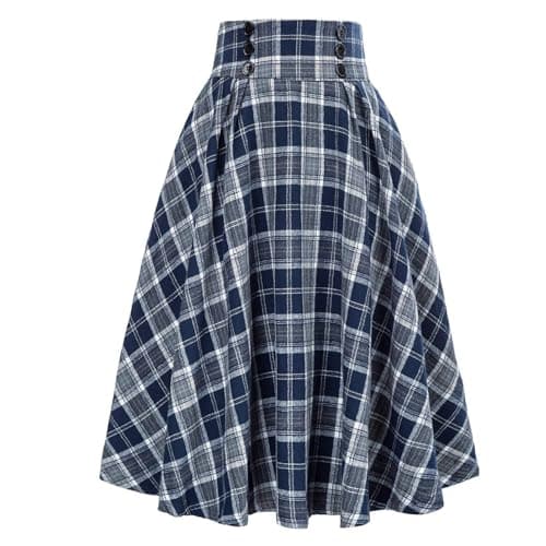 Classic Elastic Waist Plaid Pencil Skirt for Women — Navy