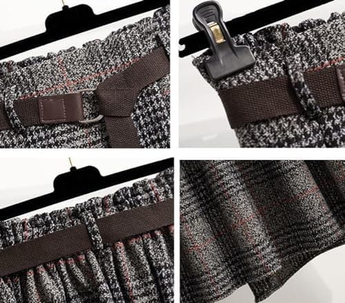 Chouyatou Women's Vintage Plaid Houndstooth Midi Skirt with Belt