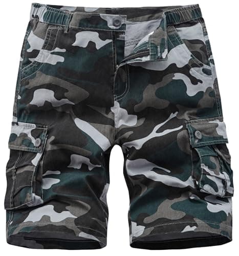 Vcansion Men's Casual Cotton Camo Cargo Shorts with Multiple Pockets — 01white Camo