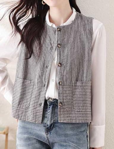 Women's Striped Cotton Linen Tank Top