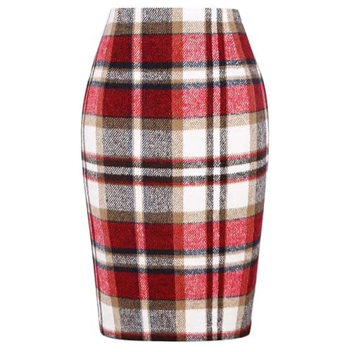 2024 Fall/Winter High Waist Wool Plaid Skirt for Women - Casual and Bodycon — 03 Red