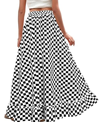 Afibi Women's Plus Size Vintage High Waist Maxi Skirt with Pockets
