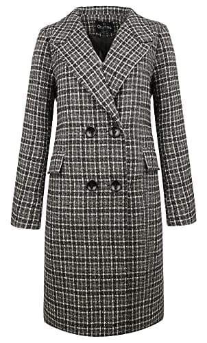 CHARTOU Women's Winter Oversize Woolen Plaid Peacoat Jacket — Black