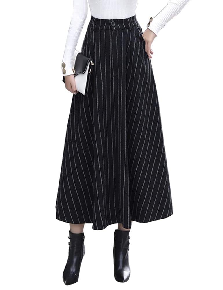 IDEALSANXUN Women's High Waist Vintage Pleated Long Wool Skirts