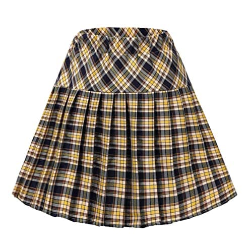 Urban CoCo Women's Elastic Waist Tartan Pleated School Skirt — Yellow and Black